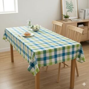 Green & Blue Plaid Cotton Tablecloth